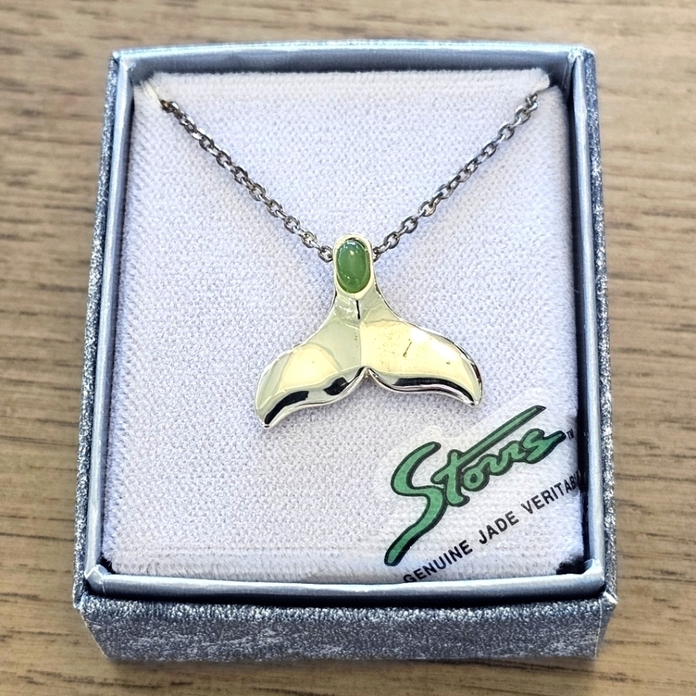 NEW Jade Whale Tail Gold Plated Stainless Steel Pendant Necklace 18"